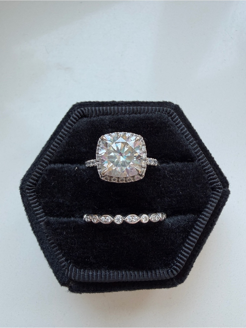 2.8 ct Cushion Halo Pave with Marquise Band